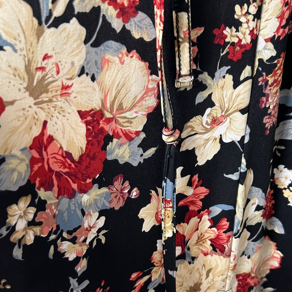 Black Floral Wrap Maxi Dress with Red & Cream Blooms - Picture 4 of 8